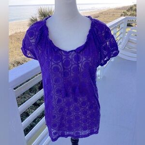 Purple Chico’s embroidered semi-sheer top